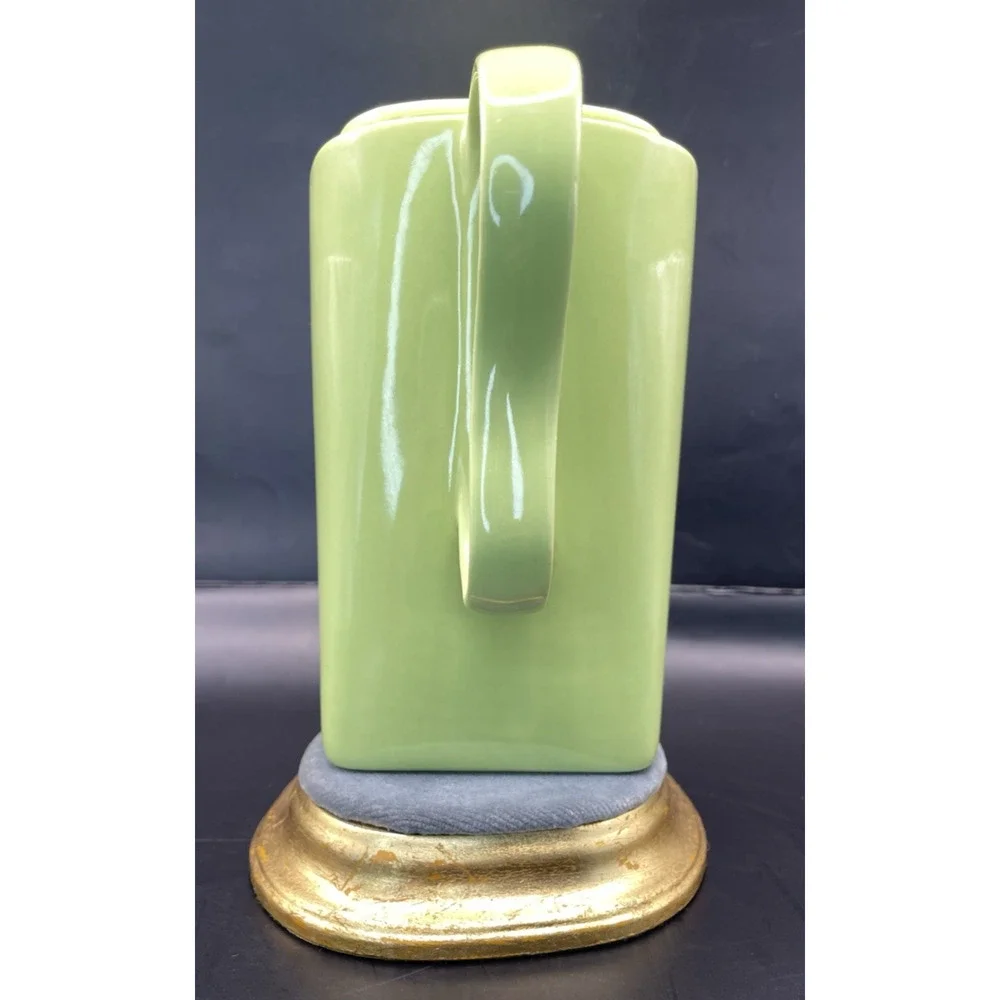 Mid-Century Modern Franciscan Green Pitcher Glossy Ceramic Square Made In CA